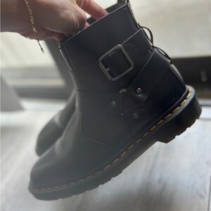 Black Leather Ankle Boots with Buckle